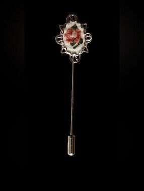 Vtg. Petit Point Embroider Stick Pin